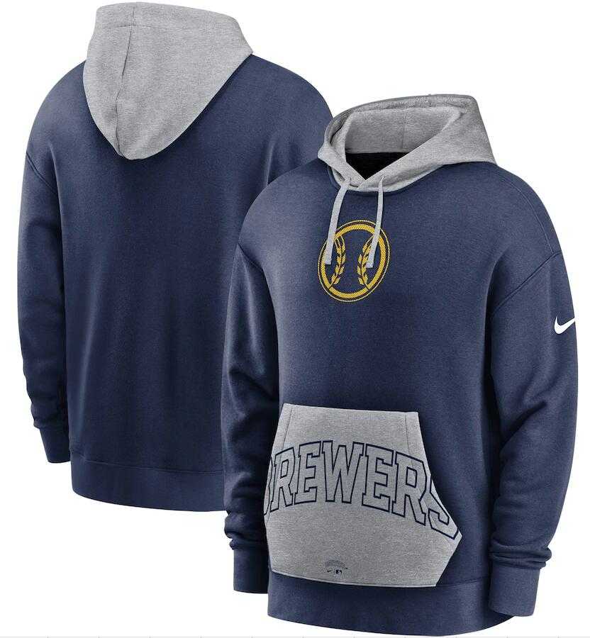 Men's Milwaukee Brewers Nike Navy Gray Heritage Tri Blend Pullover Hoodie,We sell and wholesale Men's Milwaukee Brewers Nike Navy Gray Heritage Tri Blend Pullover Hoodie on line form chian!